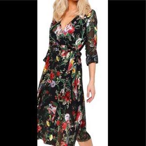 Alice + Olivia Floral Midi Dress - Black and Multicolor
